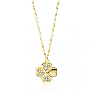 Lantisor argint placat cu aur galben trifoi cu 4 foi cu pietre DiAmanti Z1725NG-DIA (Argint 925‰ 2,7 g.)